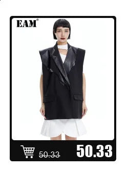[EAM] Women Black Mesh Irregular Fish Spliced Big Size Blazer New Lapel Long Sleeve Jacket Fashion Spring Autumn 2026 CPG2902