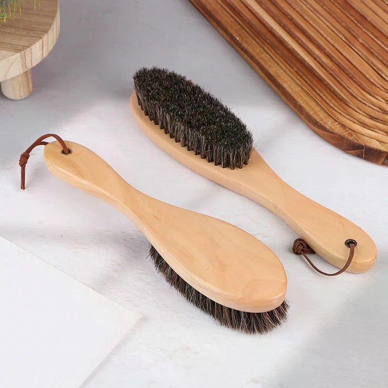 Horse Hair Brush Wooden Handle Shoe Polish Brush Soft Horsehair Laundry Cleaning Brush Anti-Static Cleaning Care Brush