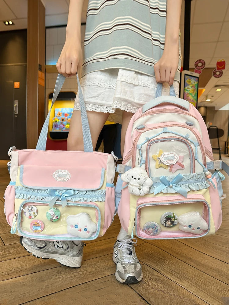 Large Capacity Children's School Bag Set for Girls Primary And Middle School Double Shoulder Backpack Sweet College Style