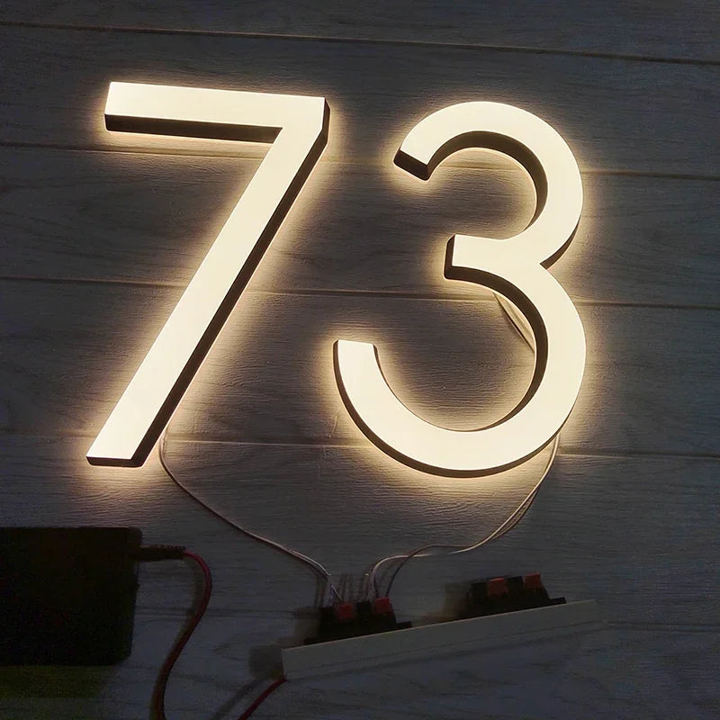 Custom LED House Number Outdoor Waterproof 3D Acrylic Illuminated House Sign Modern Residential Door Plates Lighted House Number