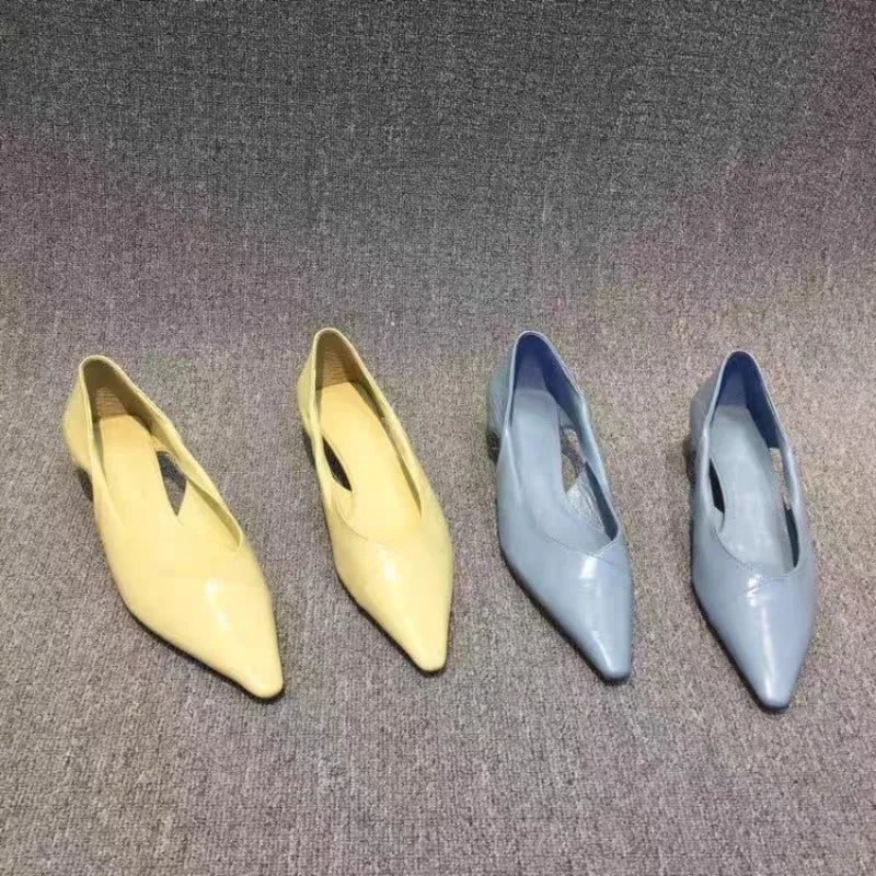 Shoes for Woman Comfortable Women's Summer Footwear Moccasins Blue Low Heel Elegant Pointed Toe High Quality Popular Heels