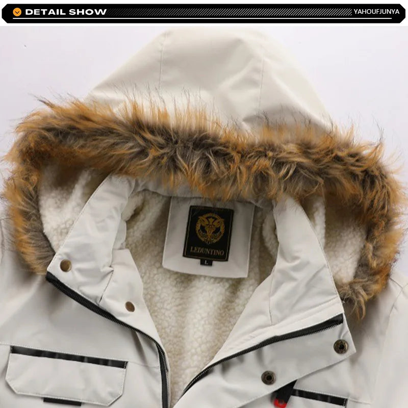 2026Winter Men Outwear Fleece Warm Removable Hooded Hiking Jacket Men Outdoor Windproof Casual Fashion Jacket Coat Male Clothing