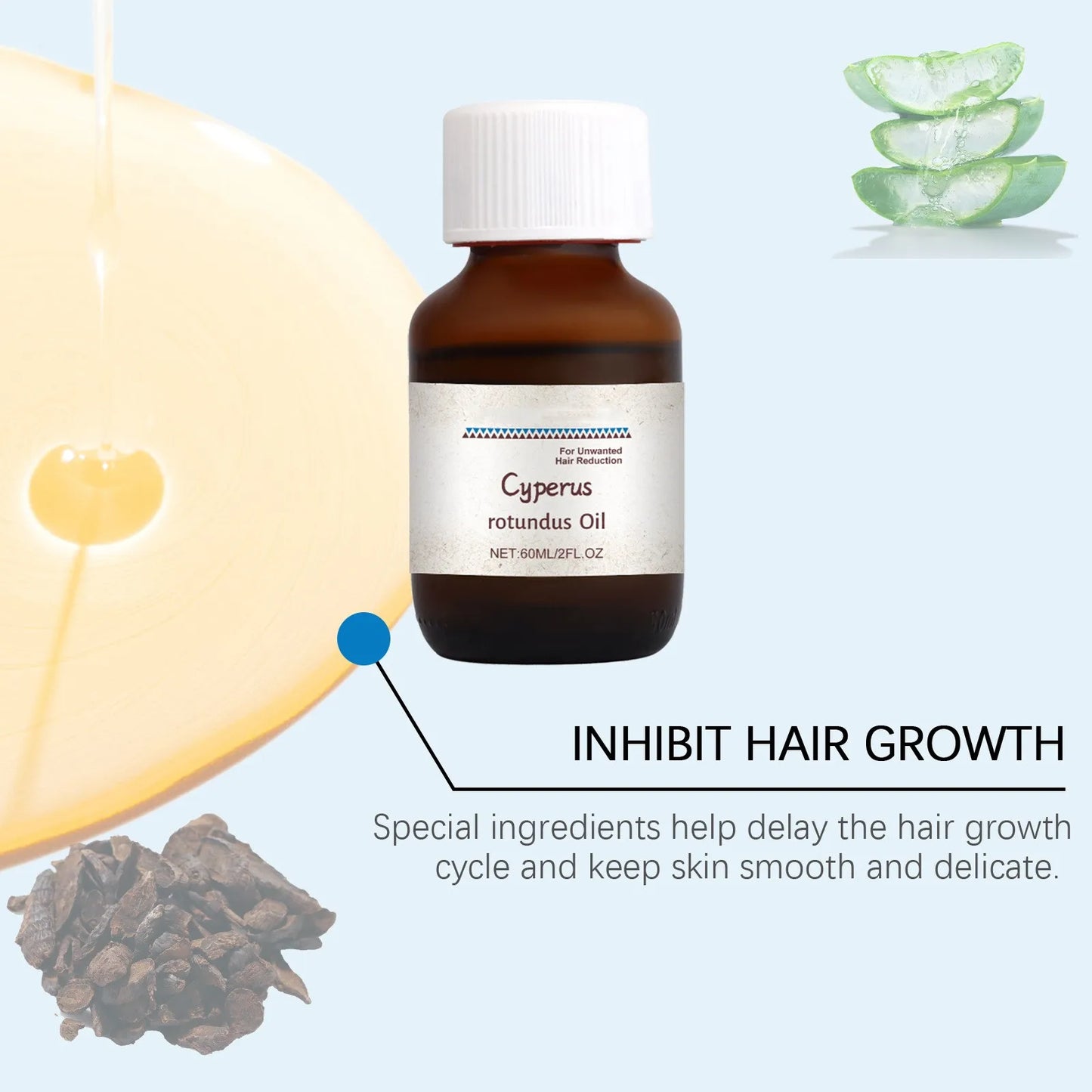 60ml Cyperus Rotundus Hair Removal Care Oil Cyperus Rotundus Plant Oil Body Moisturizing Nourishing Hair Removal Body Care Oil
