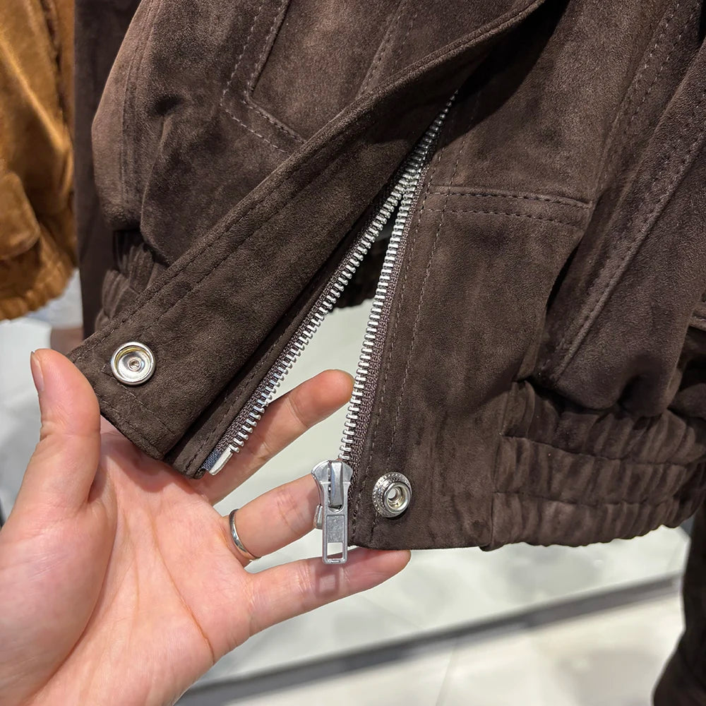 YOLOAgain 2025 Autumn Oversized Suede Jacket Women Real Leather Bomber Jacket Female