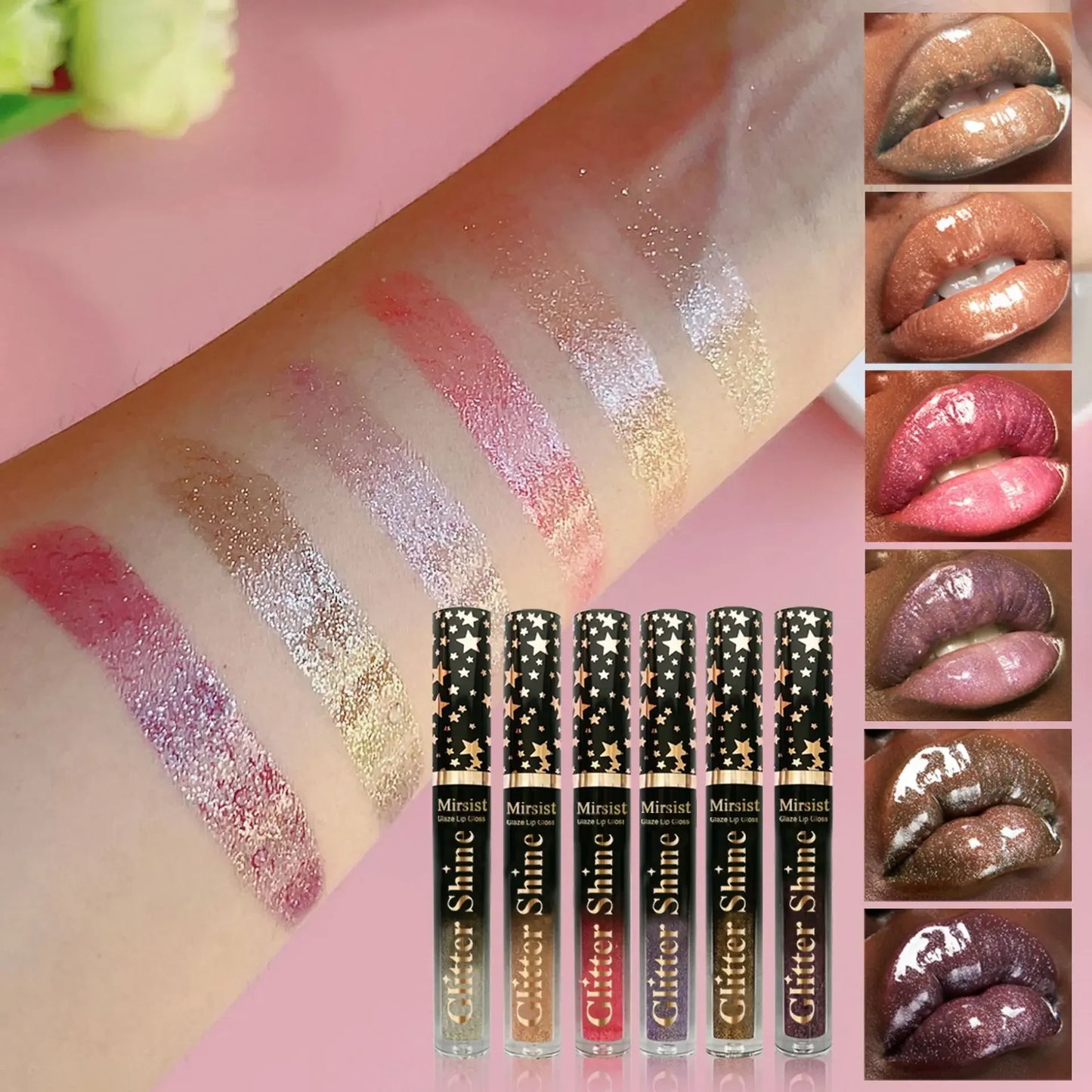 6pc Moisturizing Pearl Lip Glaze Set Watery Hydration Lip Gloss Transfer Resistant Long Lasting Vivid Color Liquid Lipstick