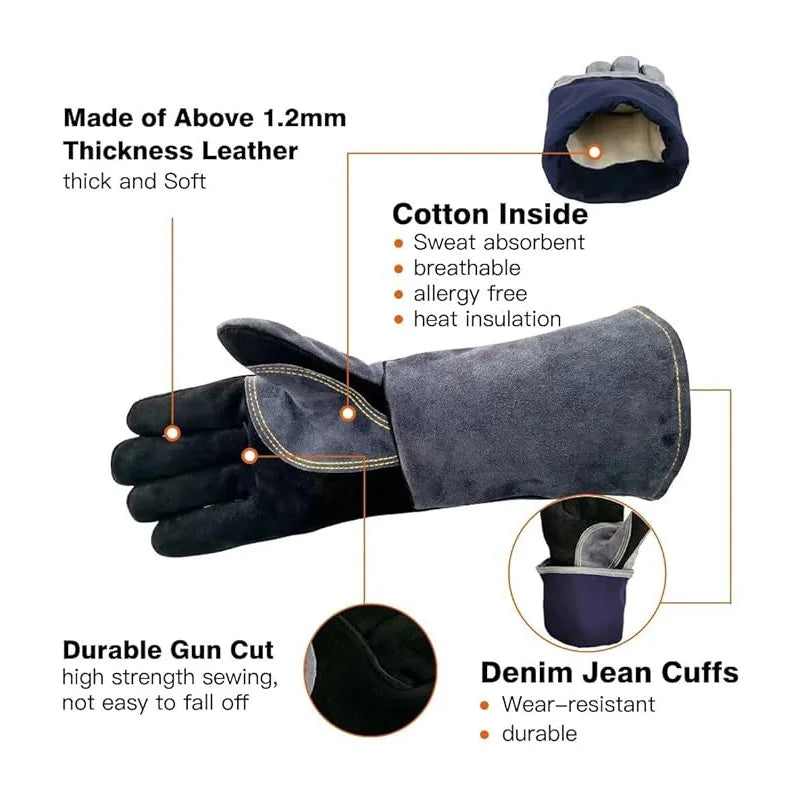 Welding Gloves,Tig/Mig Welding Glove,BBQ Oven Glove,guantes para soldar, Heat- Insulated Mittens