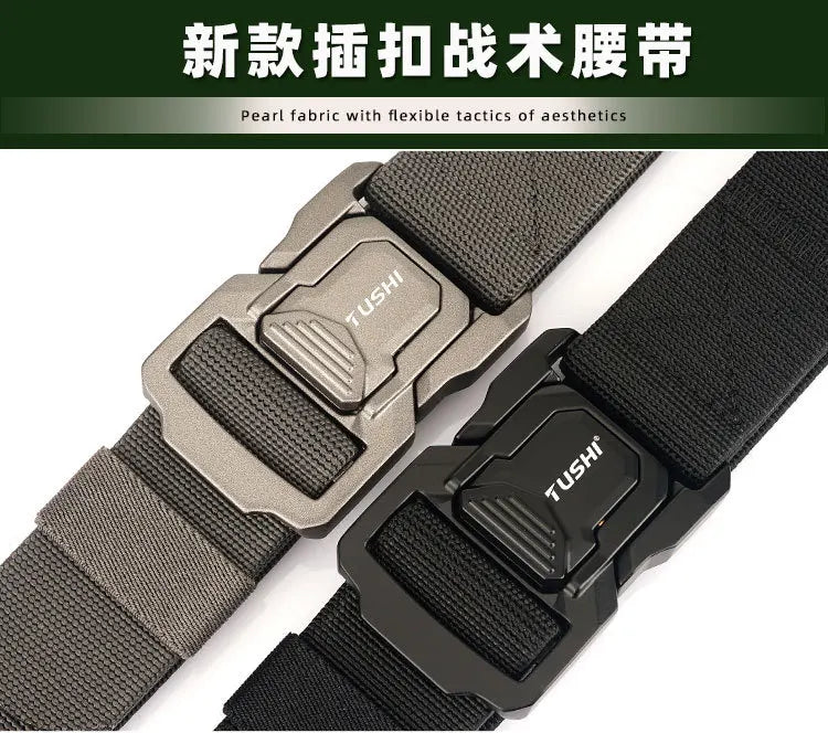 3.8cm Men's Tactical Elastic Belt Aluminum Alloy Quick Release Buckle Wear-Resistant Durable Belt for Tactical Pants Outdoor Hik