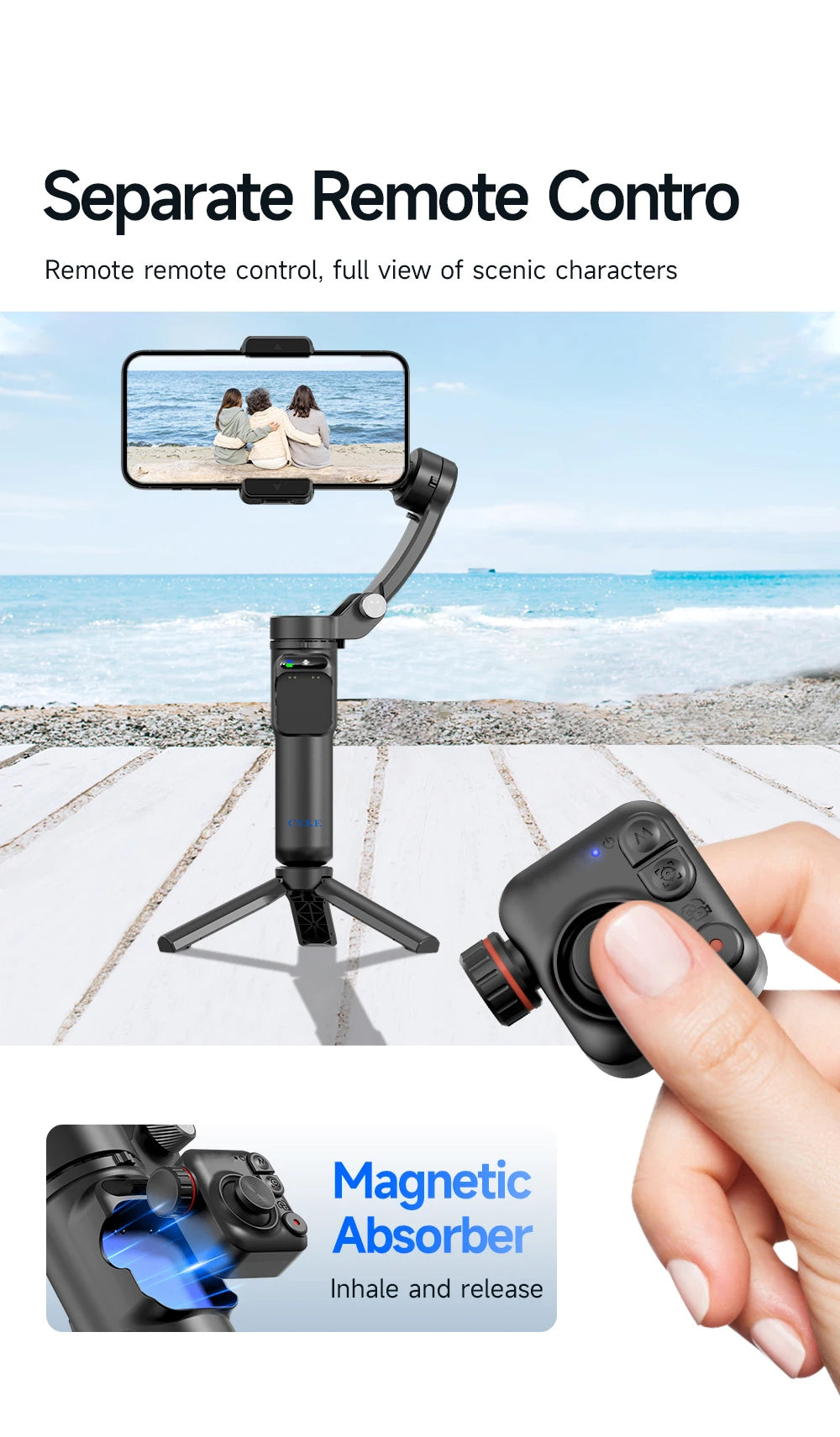 BAFANG New Product M02 Intelligent 3-Axis Stabiliser AI Auto Tracking Gimbal with Magnetic Remote Control Multi-Mode Shooting