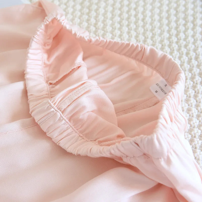 Thin Solid Color Summer Sleep Bottoms Ice Silk Satin Couple Sleeping Pants Loose Mosquito Proof Pants for Women and Men