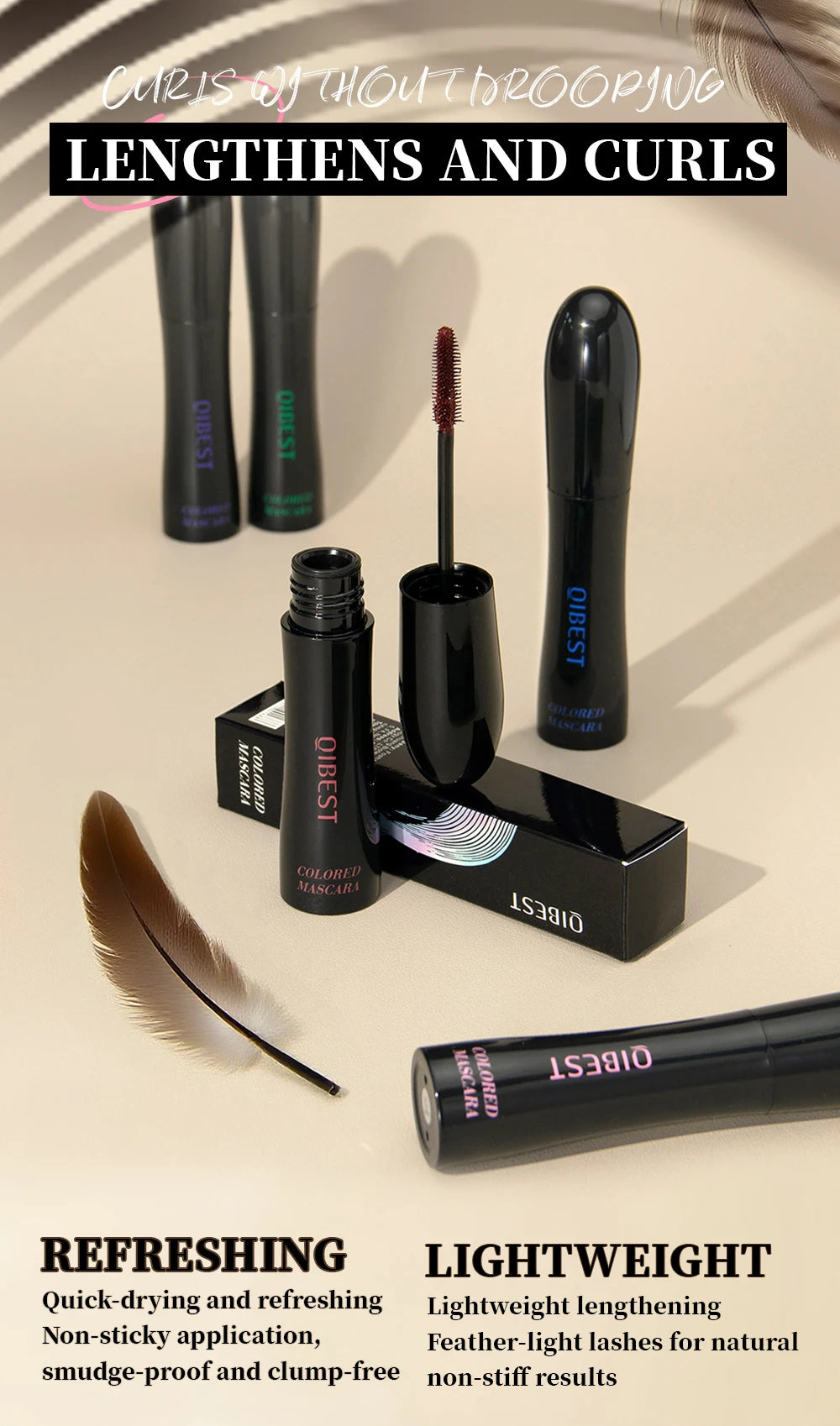 Chocolate Brown Mascara Colorful Curling Eyelash Extension Waterproof Fast Drying Lengthening Eye Black Lashes Makeup Lasting