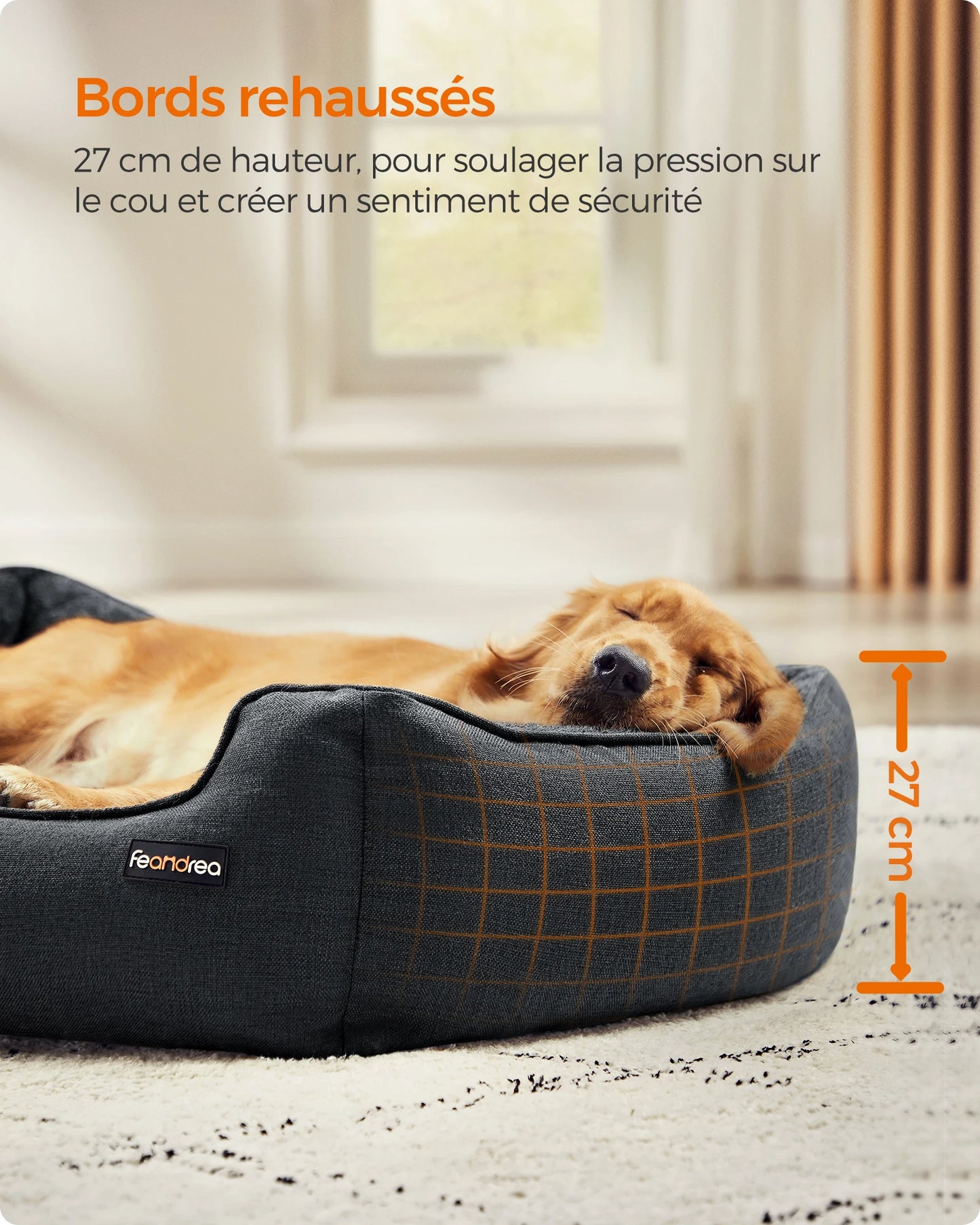 Dog Basket, Pet Bed, Sofa, Linen-Like Fabric, Raised Edges, Non-Slip, Washable Removable Cover, XL Size for Large Dogs
