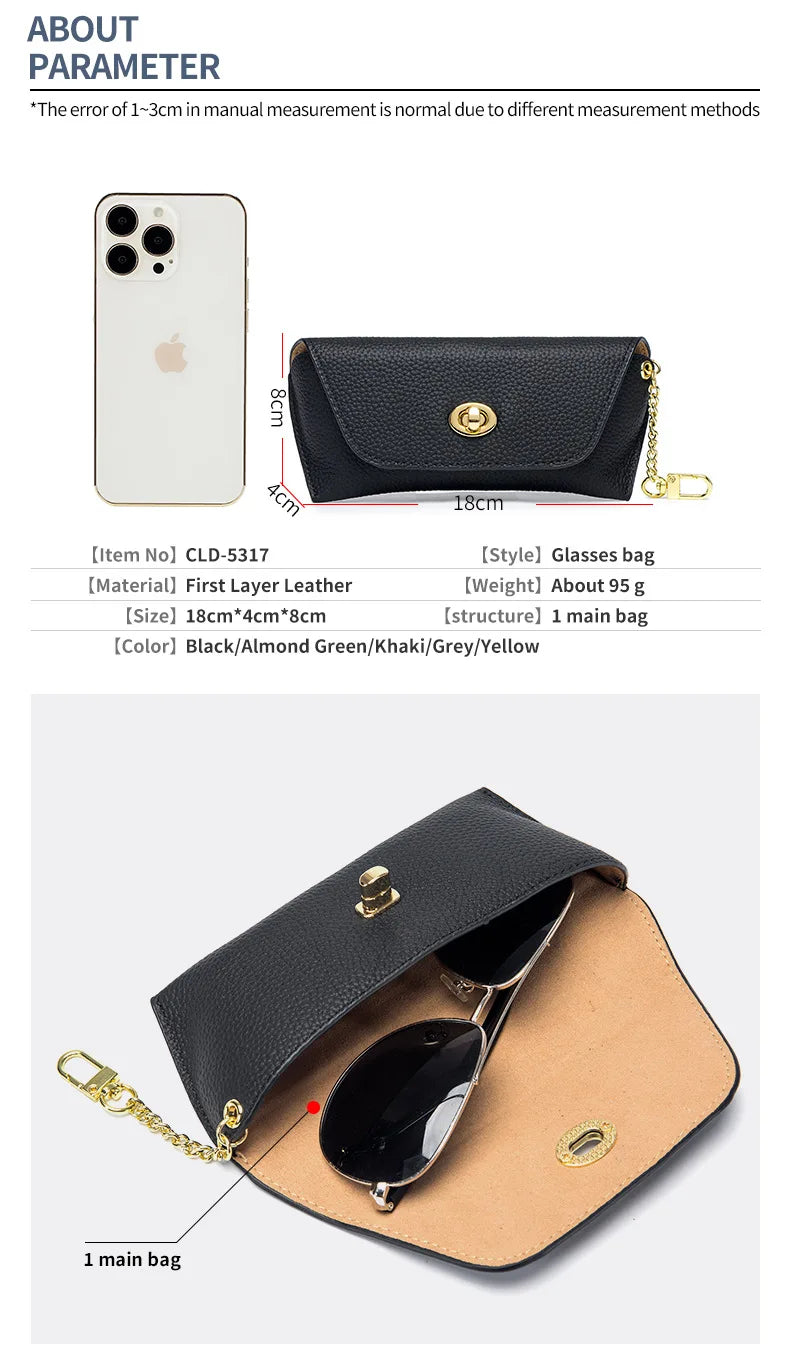 Genuine Leather Eye Glasses Case Vintage Handmade Soft  Eyewear Accessories Sunglasses Cases Luxury Spectacles Box Bag Pendant