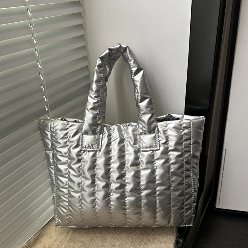 Ladies Tote Bags Large Capacity Cotton Padded Bag Solid Color Casual Fashion Nylon Elegant for Handbag
