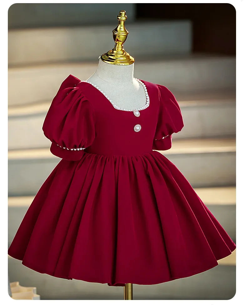 2025 Red Dress For Children Formal Party Dresses For Baby Girl ClothesKids With Big Bow Girls Teenagers Beading Plain Ball Gown