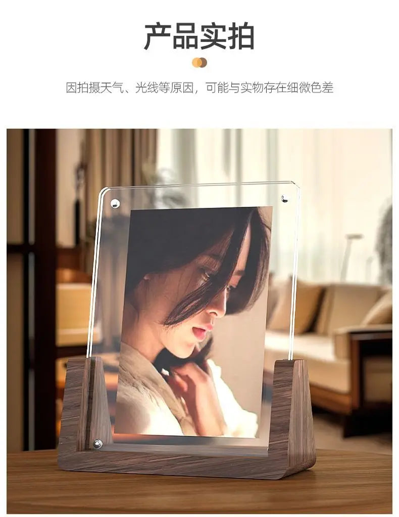 Rustic Wooden Photo Frames with Walnut Wood Base and High Definition Break Free Acrylic Covers for Tabletop or Desktop Display
