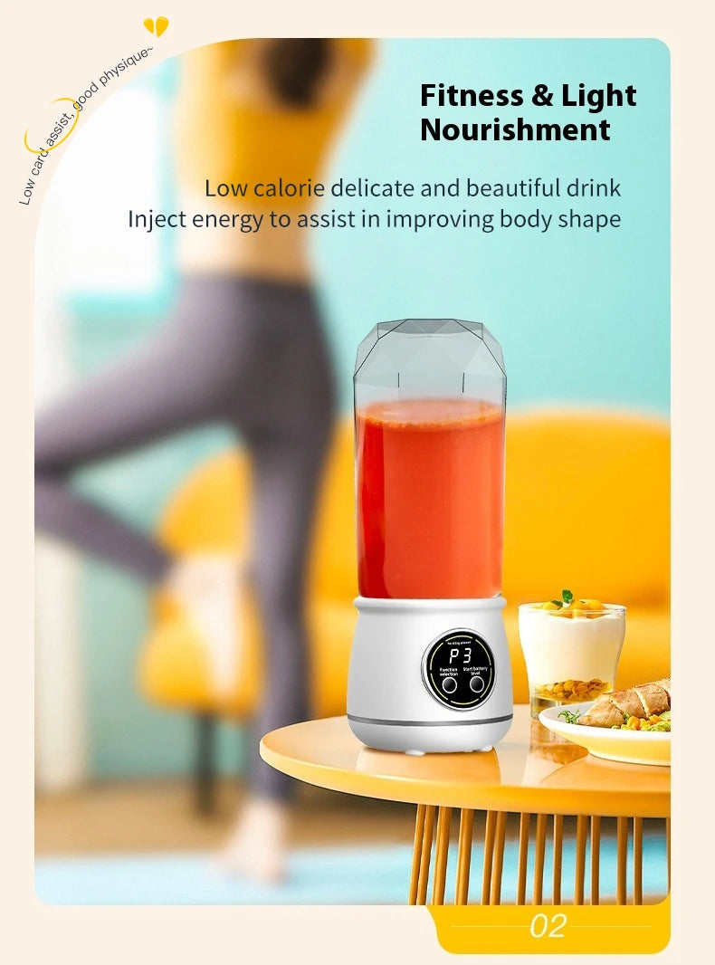 Portable USB rechargeable blender, electric juicer, 500ML capacity, 3-level power adjustment, for juicing fruits and vegetables