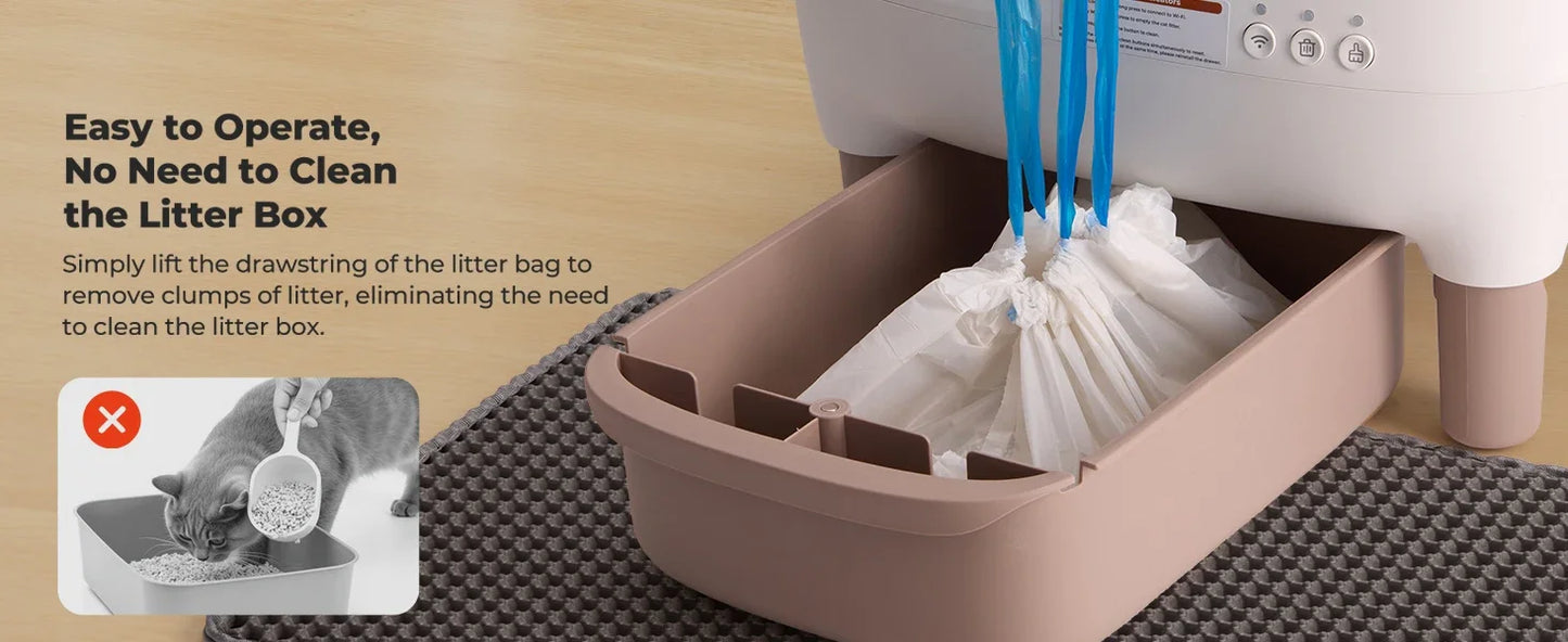 APP Controlled Automatic Cat Litter Box-Self Cleaning Odor Elimination Large Waste Bin for Multi-Cat Homes Open-Top Design