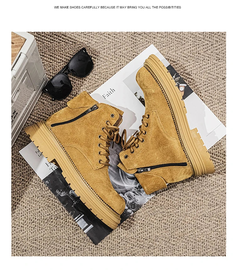 Men's high-quality suede horse boots outdoor casual leather boots thick soled English style short boots fashionable work boots