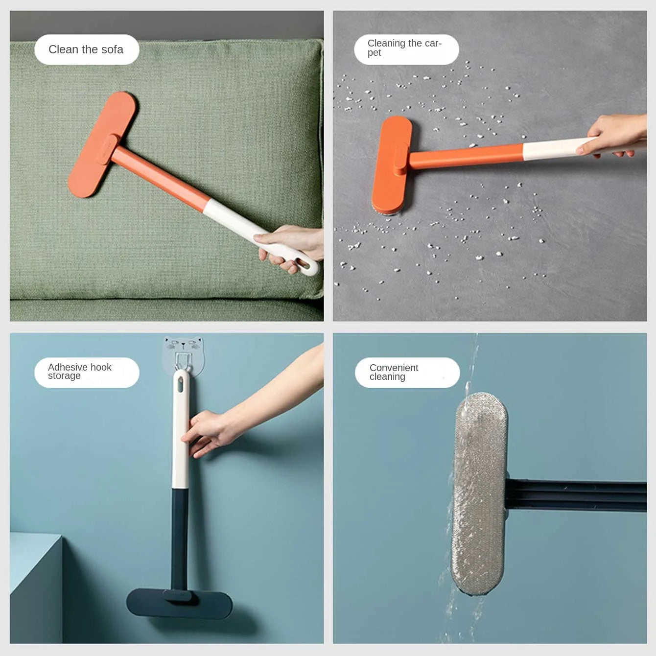 1 Multifunctional Long Handled Window Brush, Wet and Dry Dual-Use Cleaning Brush, Glass Brush, Sofa, Wall, Pet Hair, Carpet Clea