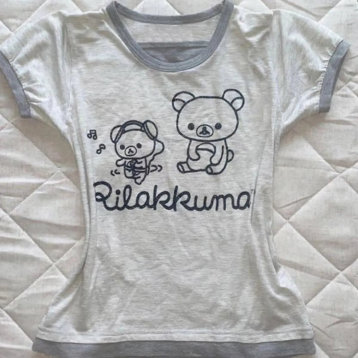 Women's Kawaii Fake Two T-shirts Japanese Retro Subculture Grey Tshirt Popular Y2k Cartoon Print Tees Female Harajuku Sweet Top