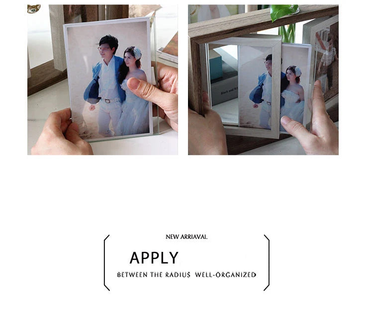 Picture Frames 4x6 Rotating Family Photo Frame,Office Desk Decor Wedding Gift, Floating Double-Sided Glass Tabletop Standing