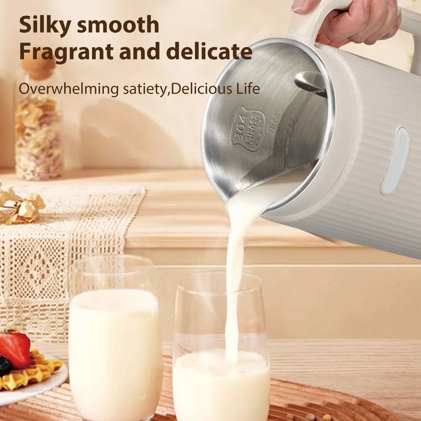 Soy Milk Maker 8-in-1 Programmable Blender with Digital Display 12 Stainless Steel Blades Auto Cleaning 8H Keep Warm Function fo