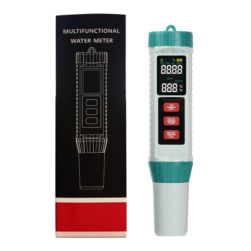 X51 Digital Water Quality Monitor Tester TDS PH Meter PH/TDS/EC/SALT/Temperature Meter for Pools Drinking Water Aquariums