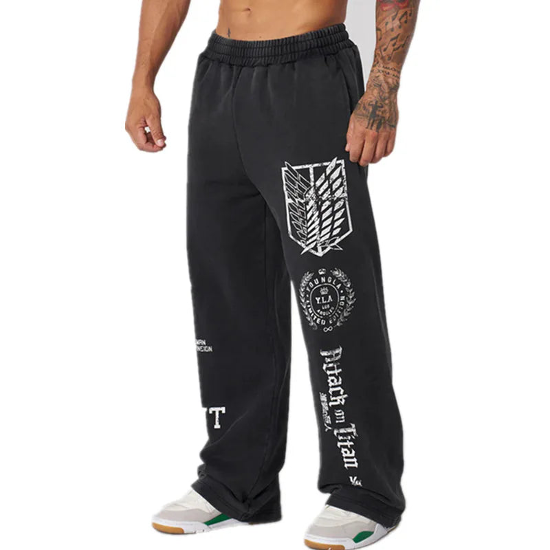new 2026 American sports pants gym fitness running training pants cotton wool print wide leg pants