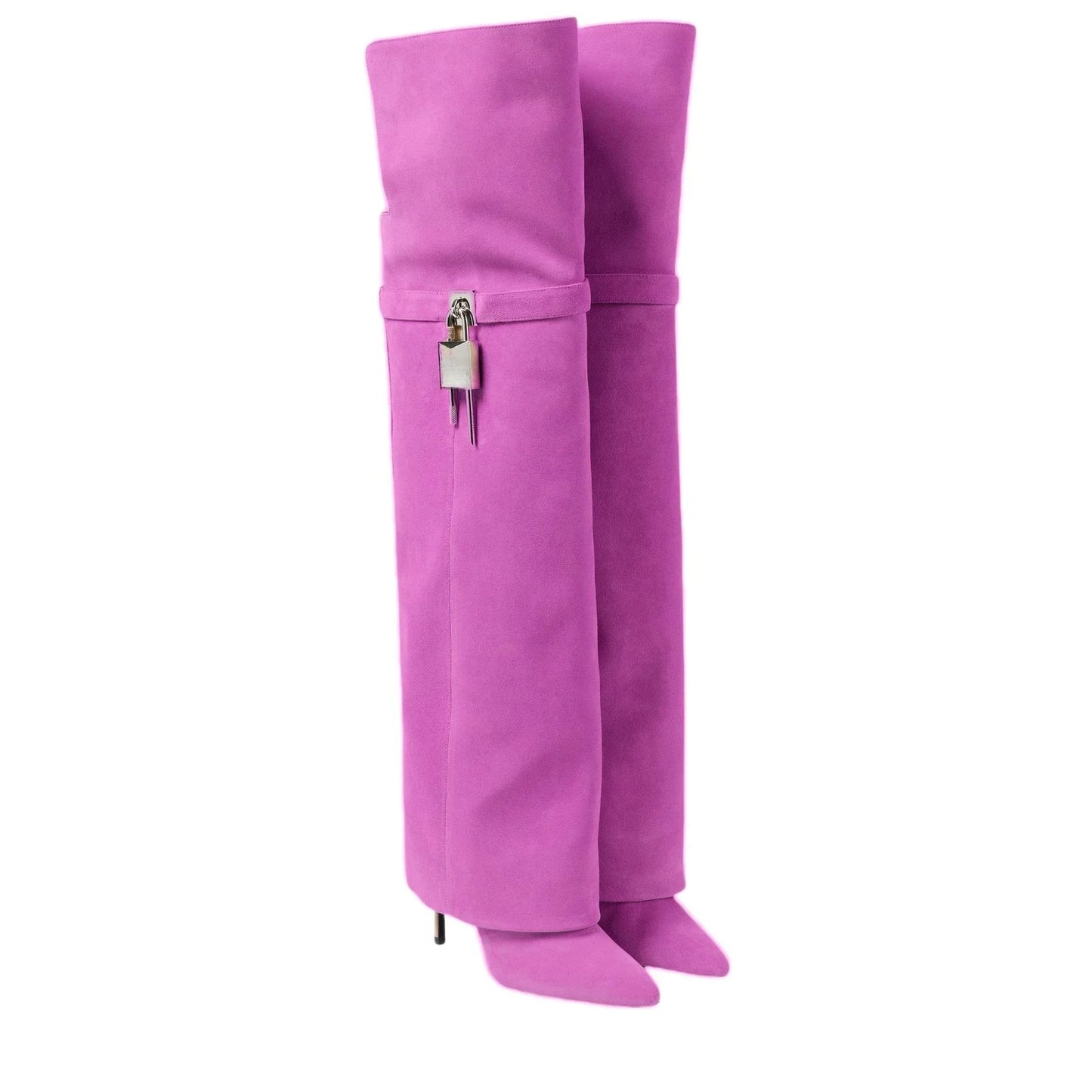 European and American women's fashionable large round toe over knee boots, slim high heels, shark button pants, long boots