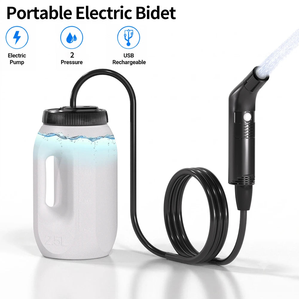 2.5L Portable Electric Bidet Rechargeable Shataf Hand Bidet Butt Sprayer for Personal Hygiene Cleaning Travel Camping Bidet