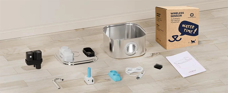 108oz/ 3.2L Wireless Cat Water Fountain Stainless Steel Battery Operated 4000mah Rechargeable & Faucet Pet Water Fountain