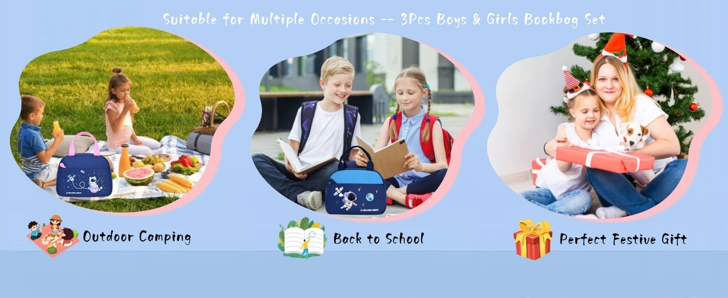 Boy Backpack Schoolbag for Boys Girls, School Bags, Waterproof Kids Bookbag Backpacks with Lunch Box Pencil Case Set