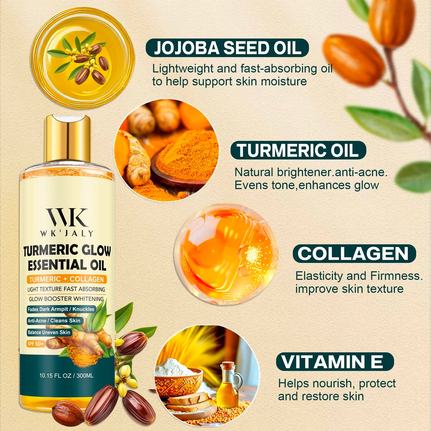 WK JALY Whitening Skin Care Set, Moisturize With Collagen, Glutathione, Natural Turmeric, Remove Acne, Dark Spot, Even Skin Tone