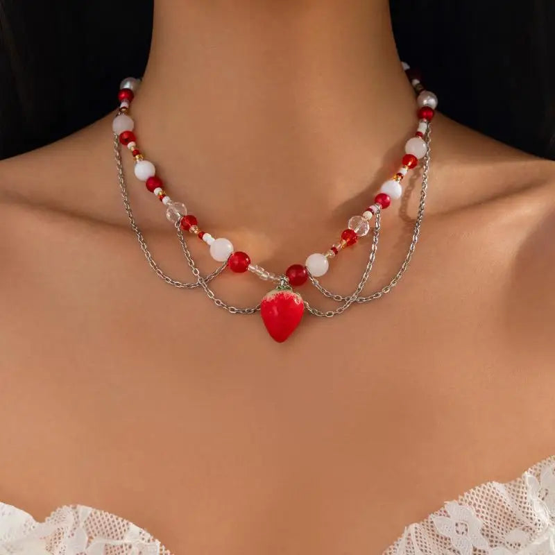 Women's New Necklace Lolita White Lace Necklace, Pearl Tassel Rhinestone Necklace Collar Sweet Cool Fashion Necklaces Girls Gift