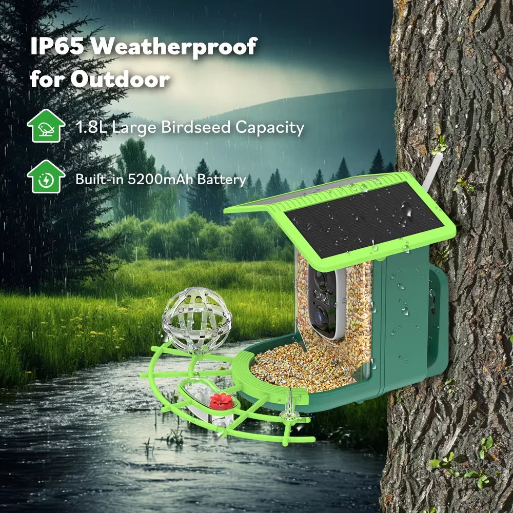 5MP Solar Bird Feeder Camera WiFi Wireless HD Night Vision with Solar Panel Rechargeable Battery Instant Alerts for Birdwatching