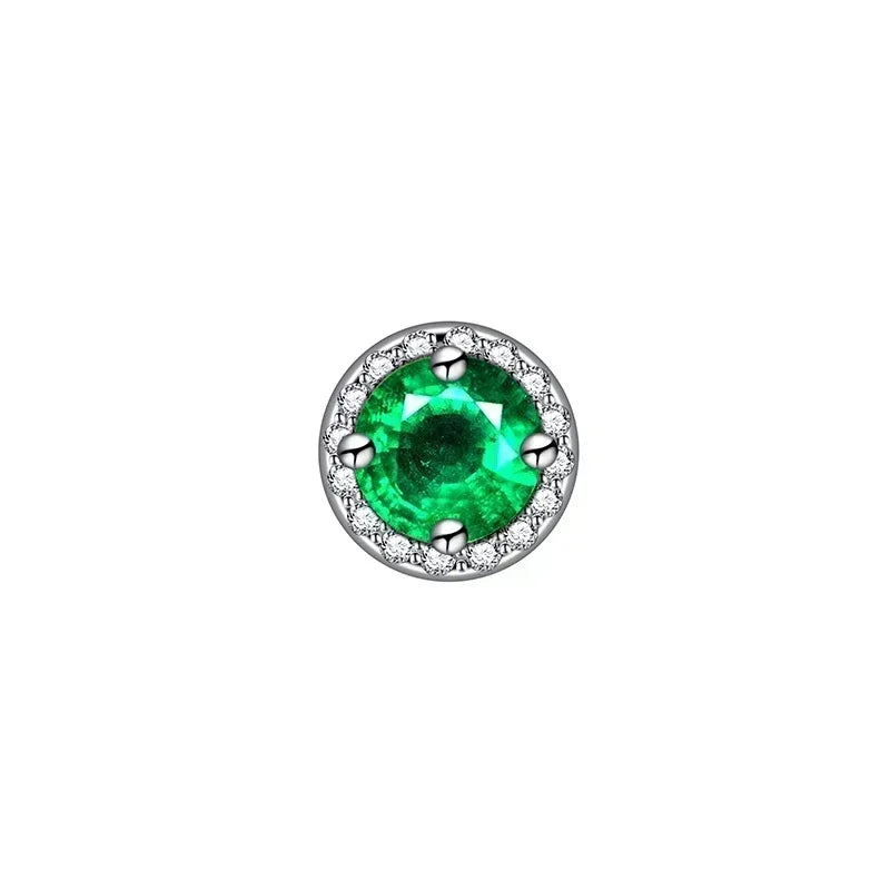 JEWELLWANG 18K Pure Gold Lab Grown 1 Ct Emerald Stud Earrings for Men or Women Surrounded By Synthetic Diamonds Luxury Jewelry