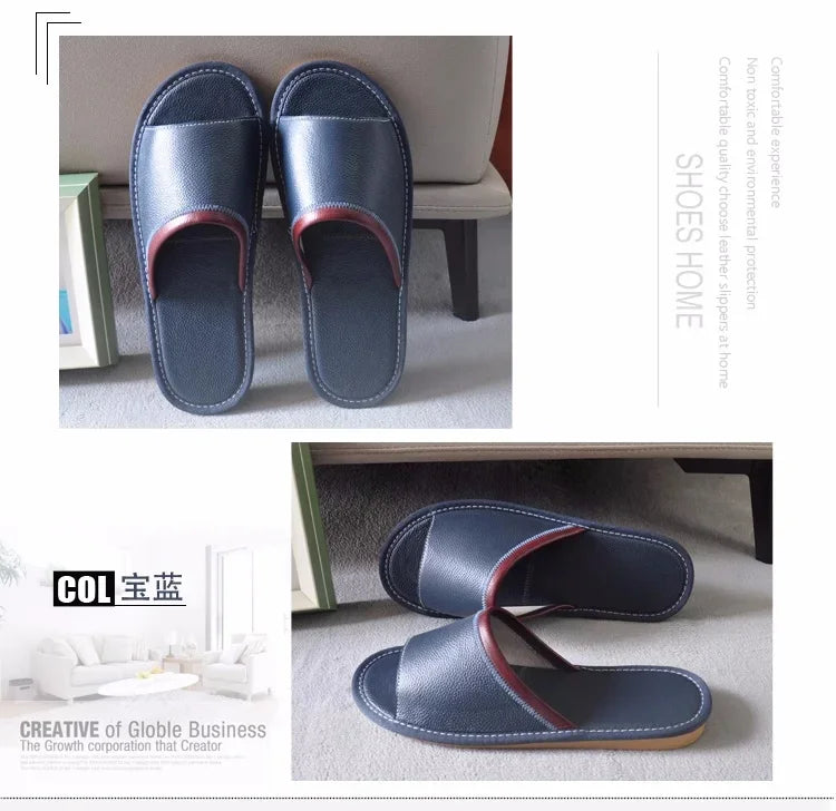 Genuine Leather Couple Summer Indoor Slippers Anti-Slip Women Household Slippers Men Casual Home Shoes