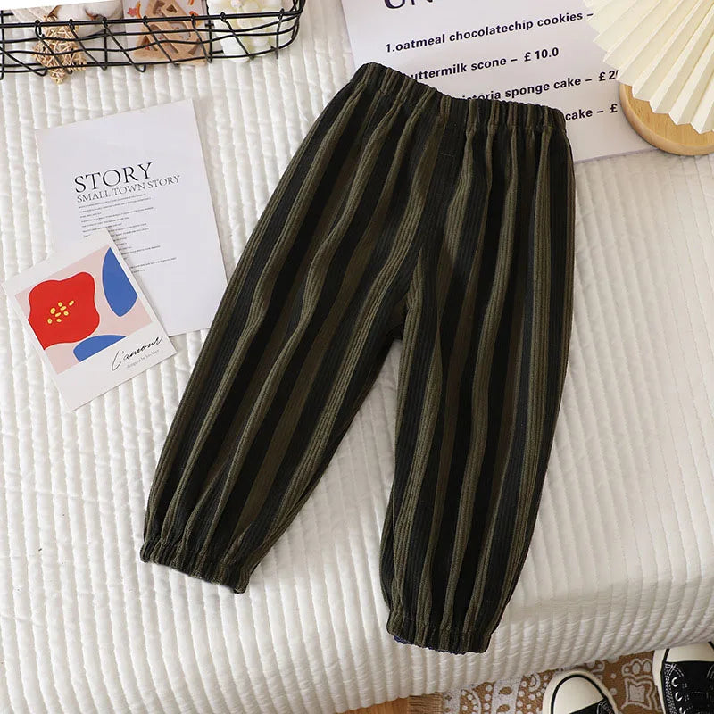 Summer Kids Casual Pants 1-6Y Simple Boys Grid Sweat Pants Korean Loose Thin Children Striped Letter Trousers