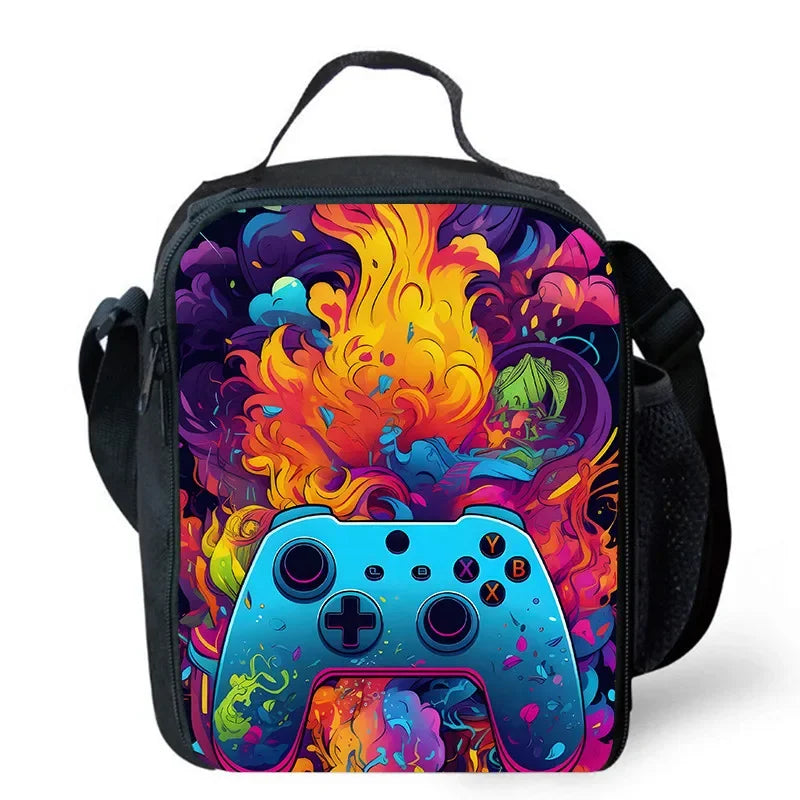 Lunch bags for Child,Cartoon Game con-so-les School Picnic Bags for Boys,Large Kids Insulation Cooler Bags for Aged 4-10 years