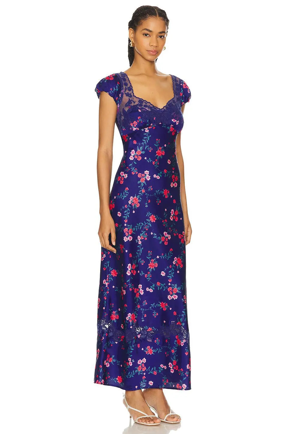 Luxurious Silk Satin Long Dress Elegant Puff Sleeve Polka Dot Floral Gown Sexy Open Back Midi Dresses for Evening Cocktail