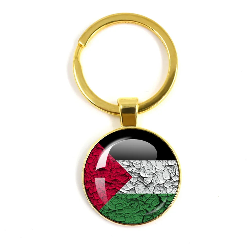 Palestine Nation Flag Emblem Personalized Art Patterns 25mm Glass Cabohcon Keychain Key Rings for Women Men Jewelry Gift
