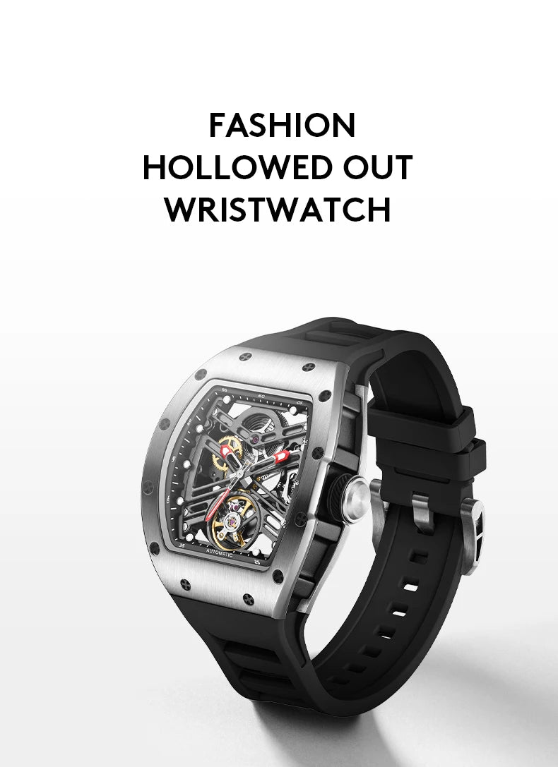 Automatic mechanical watch outdoors simple luxury watches waterproof wholesale skeleton leather mens watch gift
