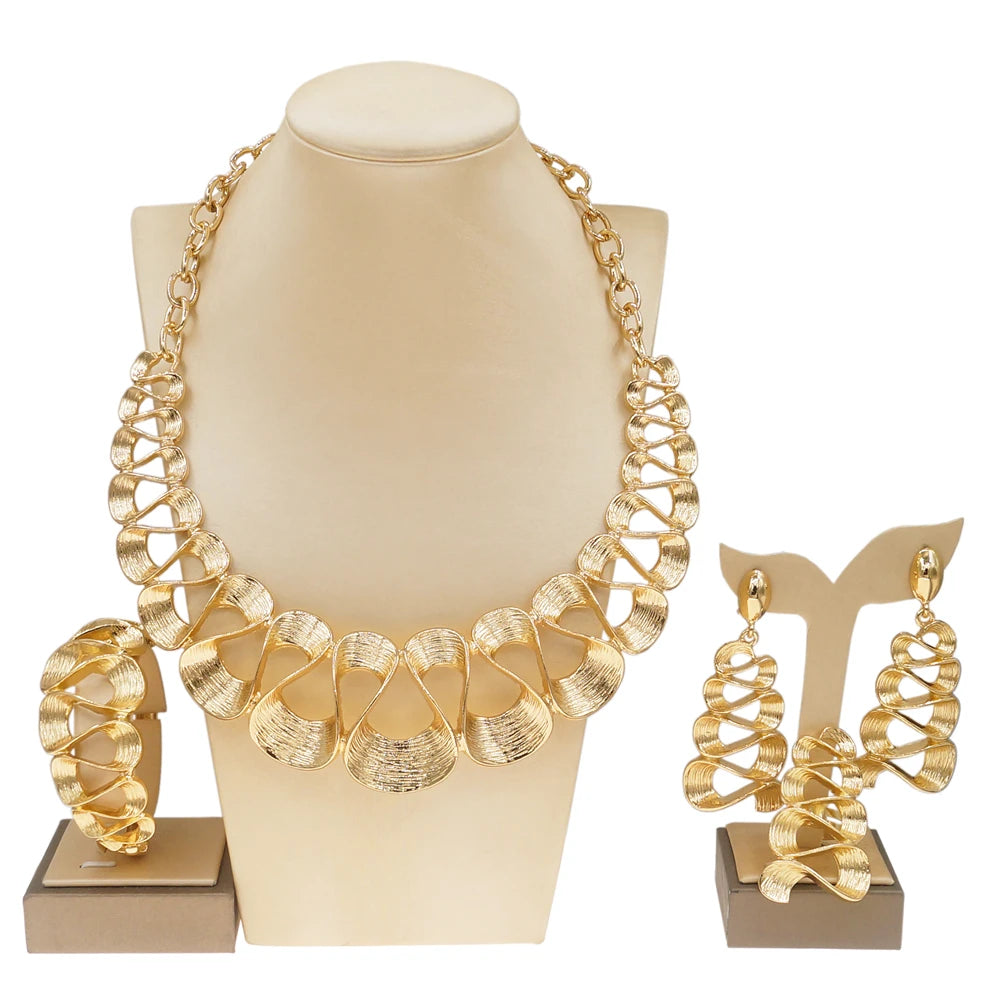 Jewelry Set For Women Gold Plated Wavy Design Fashion Delicate Pendant Necklace Earrings Wedding Holiday Women Jewelry Gifts