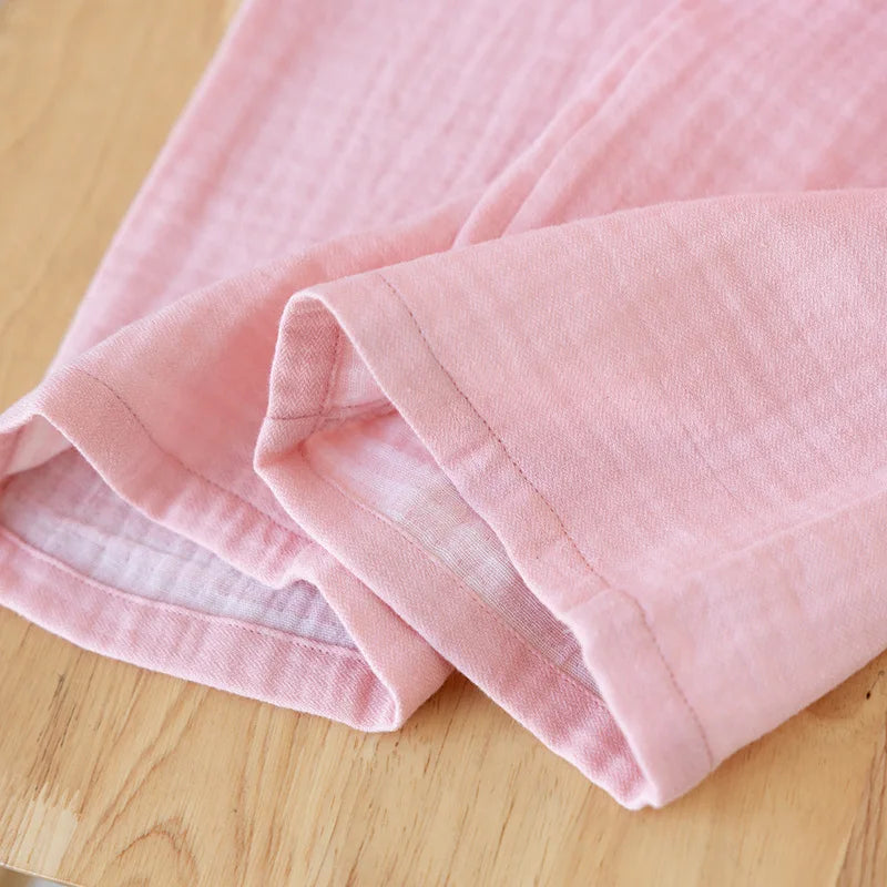 Men's and Women's Pajama Pants Yarn-dyed Pure Cotton Home Pants Casual Loose Thin Solid Color Lounge Wear Elastic Waist Bottoms