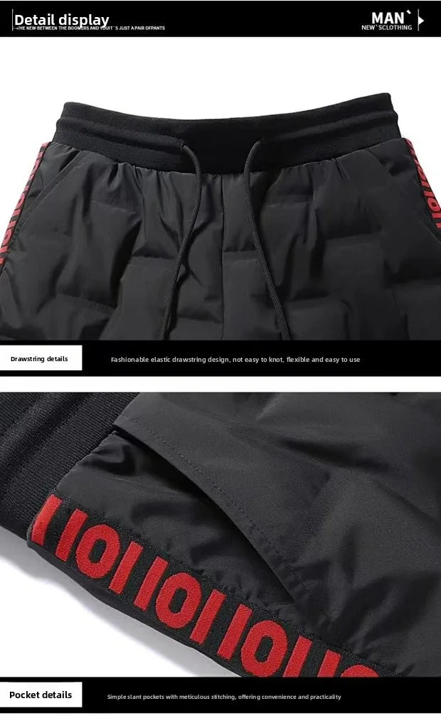 Men's down Trousers Large Size Winter Fce Warm Casual Du down Cotton Pants Loose Fit mid Waist Long Pants Polyester Fiber