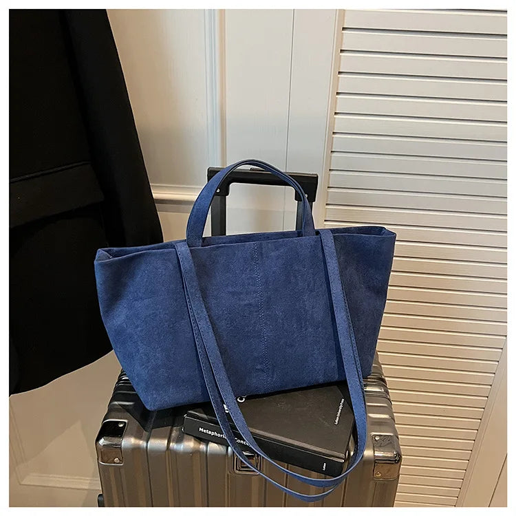 Large Capacity Tote Women Bag Retro Faux Suede Shoulder Bag Quitting Designer Bags for Women Handbag Commuting Shopper Purses