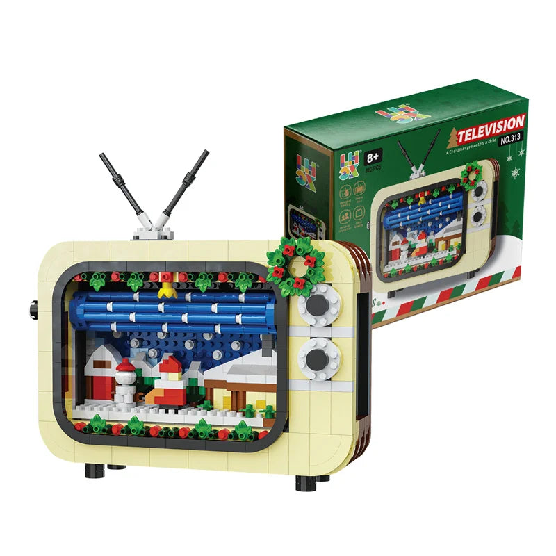Christmas Retro Tv Building Blocks Assembly Building Blocks Xmas Gift Mini Bricks Diy Assembly Educational Toys Plastic Model