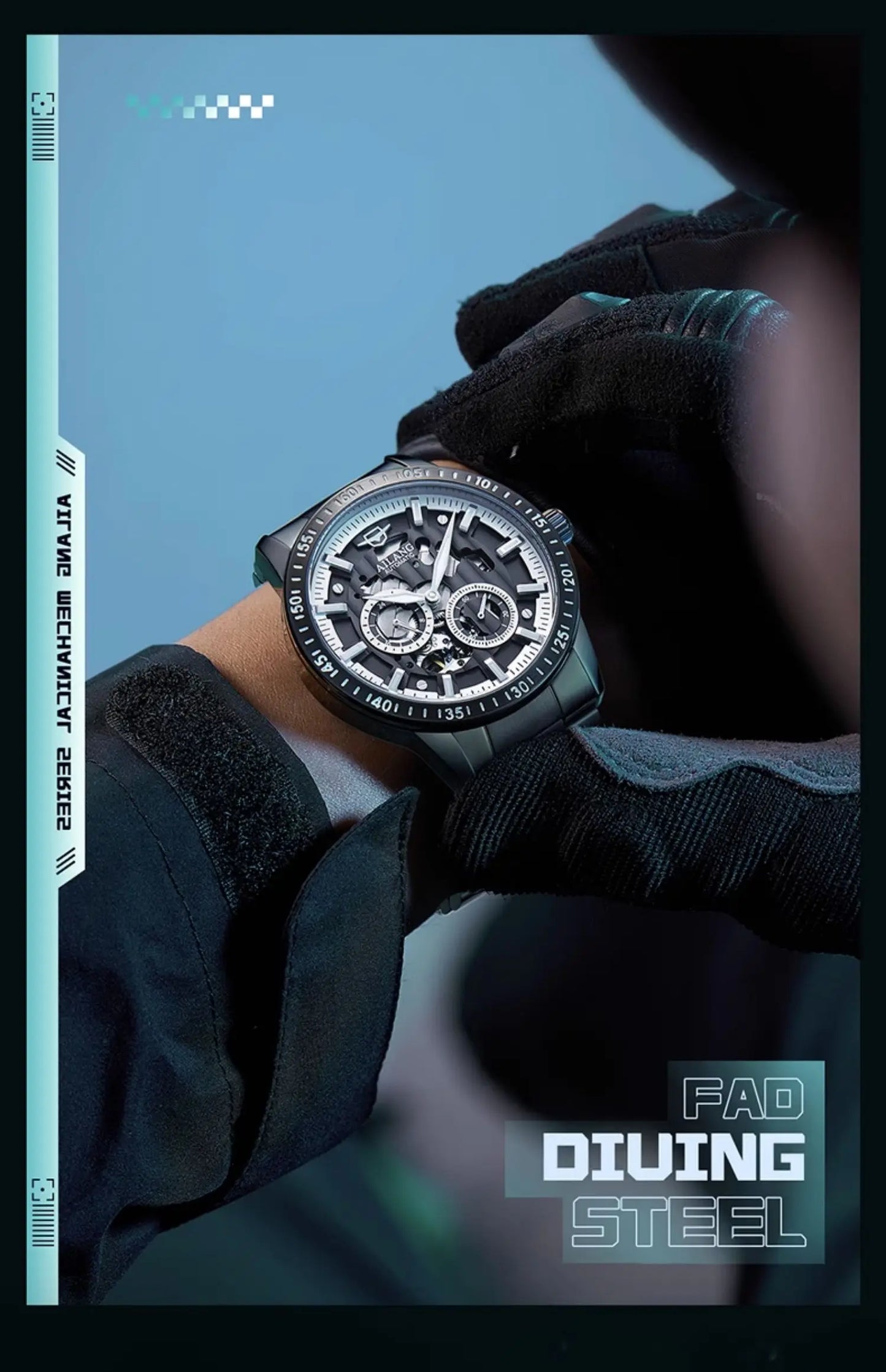 AiLang automatic mechanical watch back hollow out men high-end fashion multifunctional calendar glow-in-the-dark waterproof