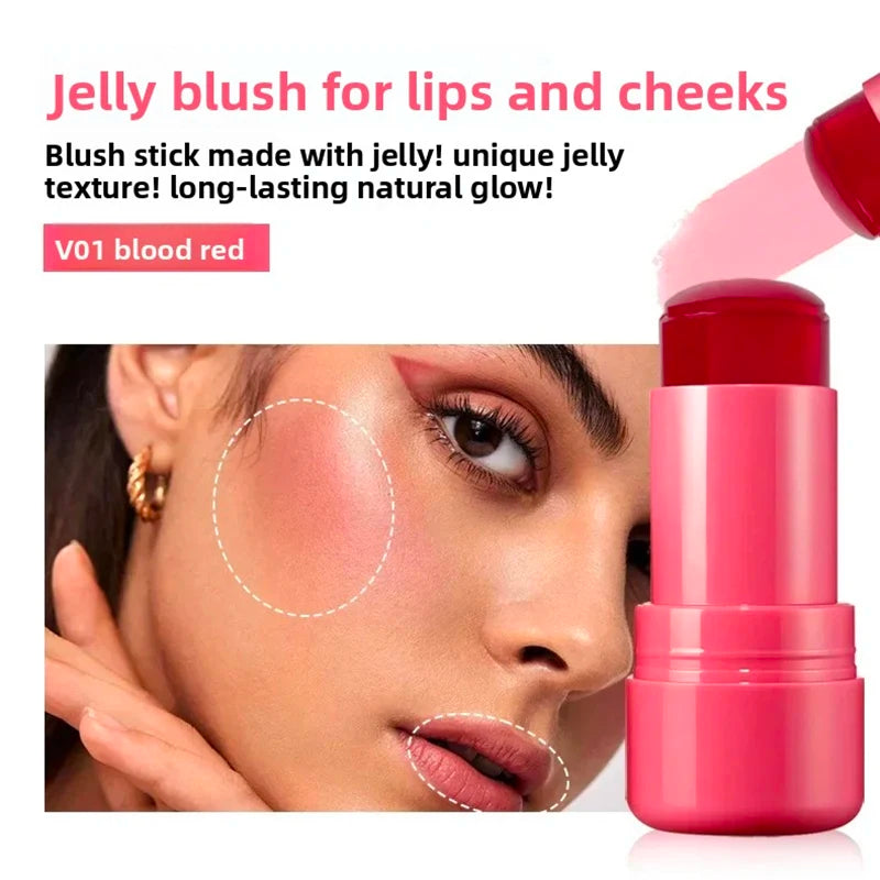 4 Colors Jelly Blush Stick Lip Balm Eyeshadow 3-in-1 Multi-Use Matte Blush Moisturize Brighten Lip Gloss