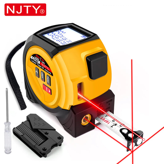 3-in-1 Laser Tape Measure British 60m/196ft  40m/131ft Laser Distance Meter Cross Laser Level Belt Buckle Design Self-lock Tools